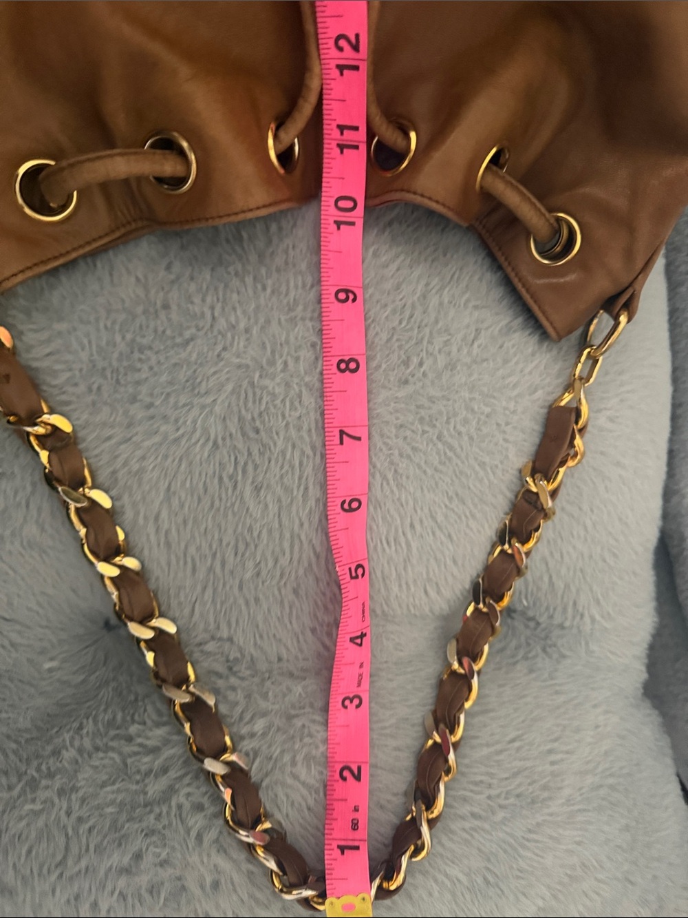 CHANEL Cognac Leather Drawstring Shoulder chain Bag - Picture 9 of 12